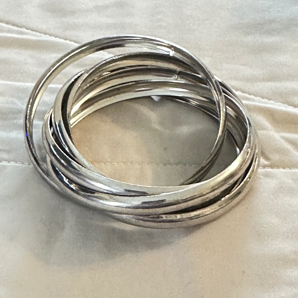 Vintage, 6 piece, interlocking, silver tone bangle bracelet